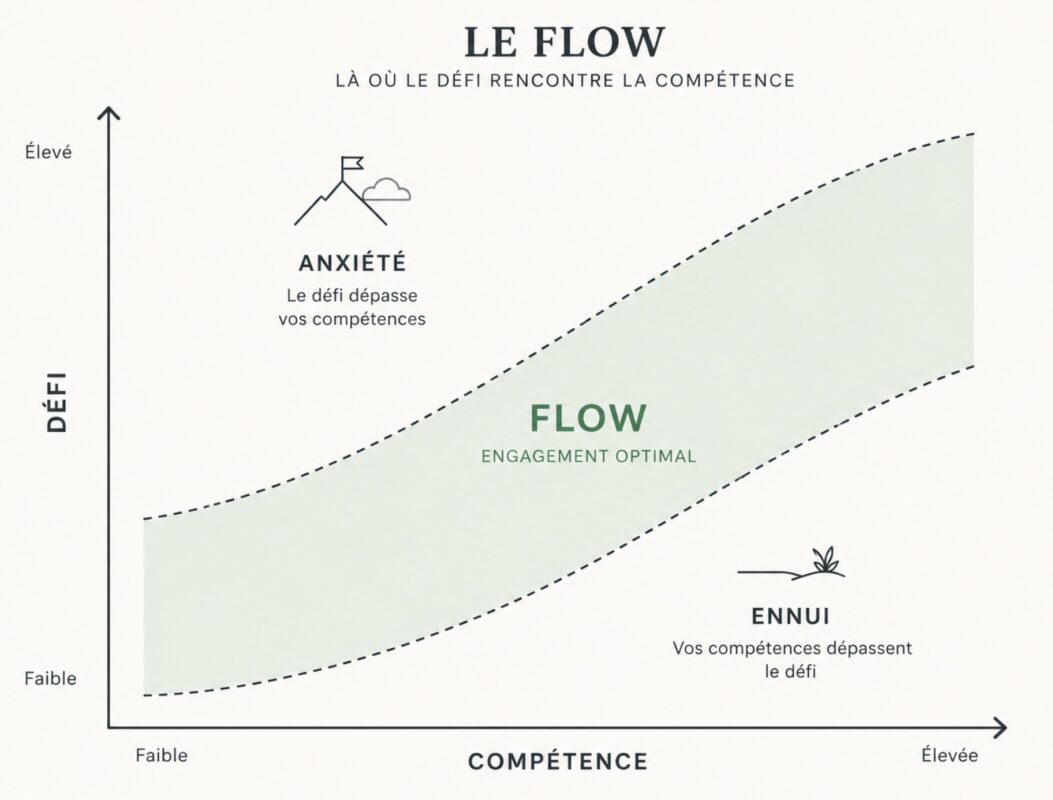 illustration du flow, entre anxiete et ennui