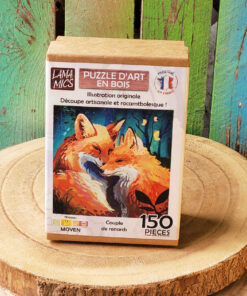 puzzle d'art en bois : couple de renards - 150 pièces, fabrication francaise, découpe artisanale