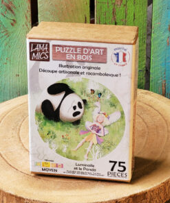 Puzzle en bois Luminaile et le Panda, 75 pièces, fabrication artisanale, création originale, extrait du livre "Le Rêve de Luminaile"