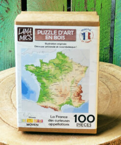 Puzzle en bois Carte de France des curieuses appellations, découpé à la main en France